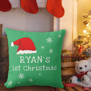 Coussin Premier Noël de bébé Chapeau de Père Noël vert Flo
