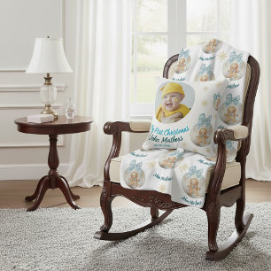 Coussin Premier Noël de bébé garçon Gingerbread Photo & No