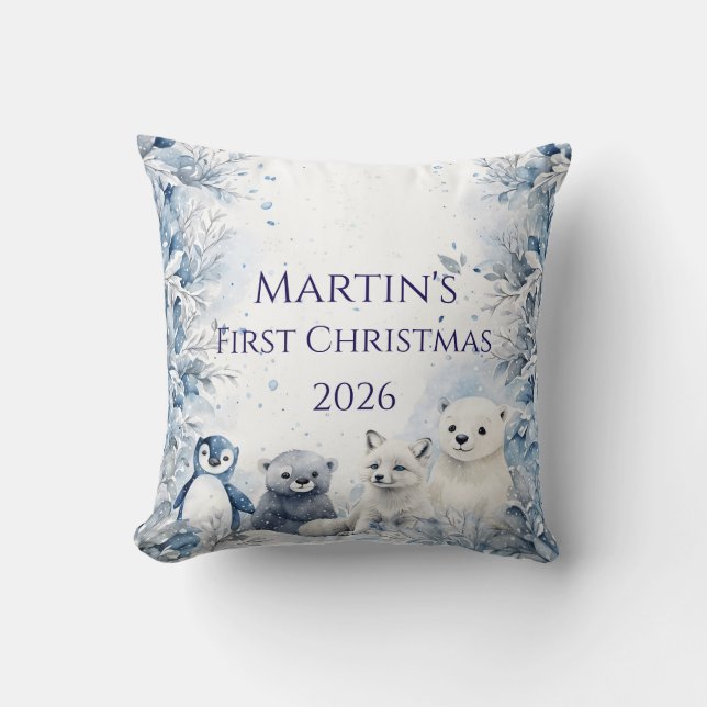 Coussin Premier Noël de bébé personnalisé (Recto)