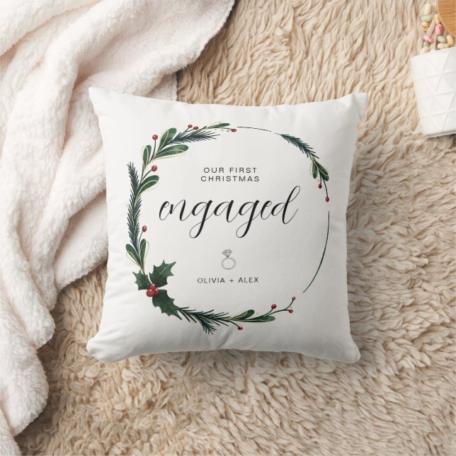 Coussin Premier Noël de fiançailles Cadeau de couple perso (Couverture)