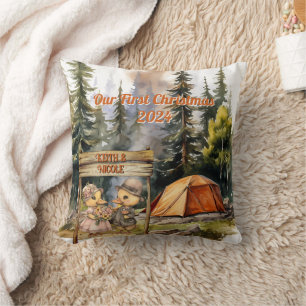 Coussin Premier Noël en plein air pour de jeunes mariés