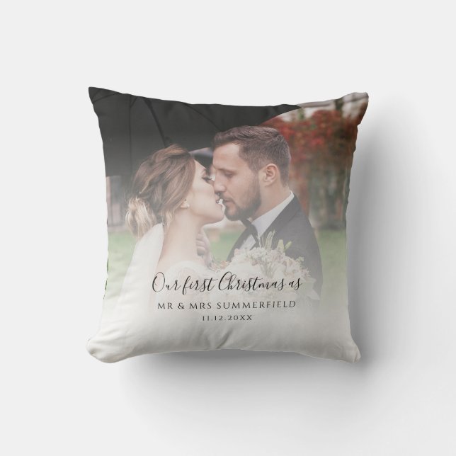 Coussin Premier Noël en tant que mariés Photo de mariage p (Recto)