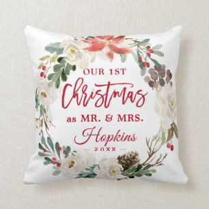 Coussin Premier Noël en tant que Mr & Mrs Floral Wreath P