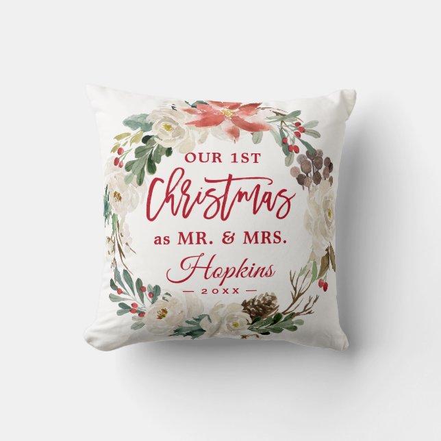 Coussin Premier Noël en tant que Mr & Mrs Floral Wreath Ph (Recto)