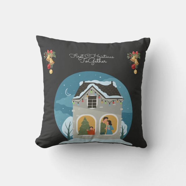 Coussin Premier Noël Ensemble Vacances en famille (Recto)