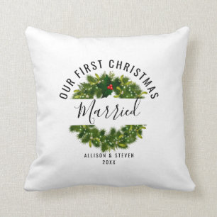 Coussin Premier Noël Marié Berry Wreath Personnalisé
