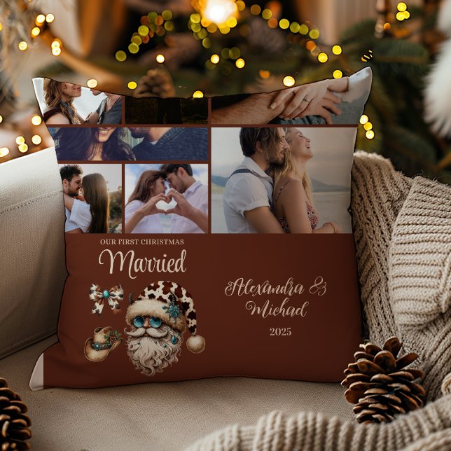 Coussin Premier Noël mariés de l'Ouest 7 Photo  (Créateur téléchargé)