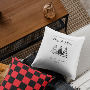 Coussin Premier Noël Mariés sur mesure motif à carreaux