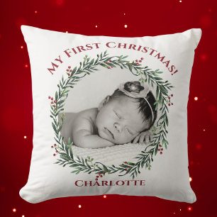 Coussin Premier Noël, Photo Bébé, Nom