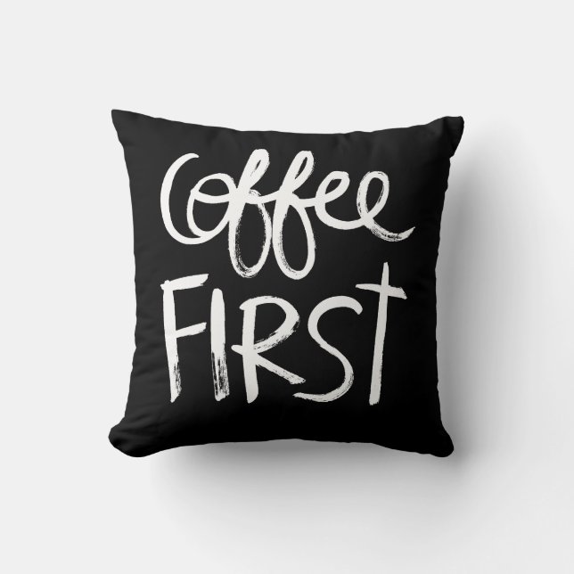 Coussin Premier style blanc de manuscrit de brosse du café (Recto)