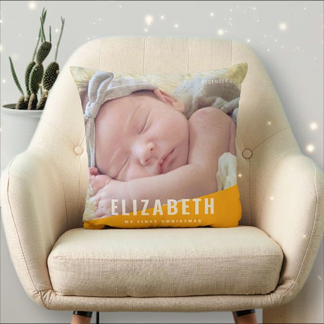 Coussin Première année photo moderne chic de Noël pour béb (Créateur téléchargé)