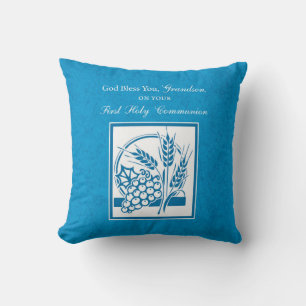 Coussin Première communion petit-fils Bleu, Blé, Raisins
