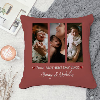 Coussin Première fête des mères Trois photos Collage en te
