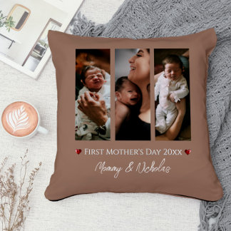 Coussin Première fête des mères Trois photos Collage Mocha
