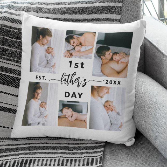 Coussin Première Fête des pères 6 Collage photo (Créateur téléchargé)