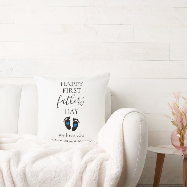Coussin Première Fête des pères - Empreintes bébé et Coeur (Canapé)