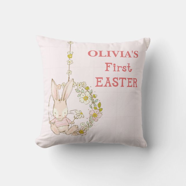 Coussin Première fille lapin de Pâques sur le coupage de f (Recto)