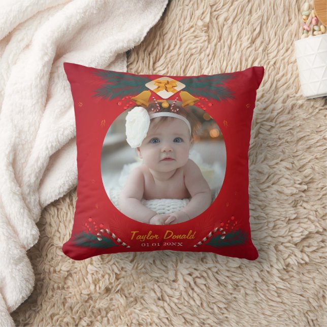 Coussin Première photo de Noël de bébé et prénom (Couverture)