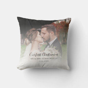 Coussin Première photo de Noël mariés personnalisée