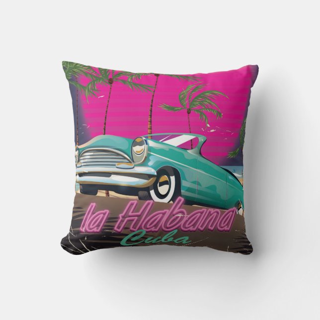Coussin Prenez un voyage à Cuba reto affiche 1985 (Recto)