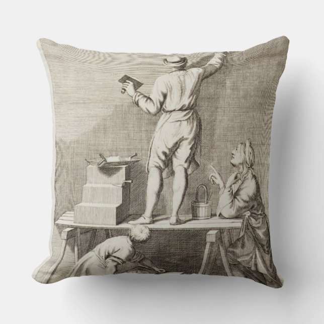 Coussin Préparant un mur pour la peinture de fresque (Recto)