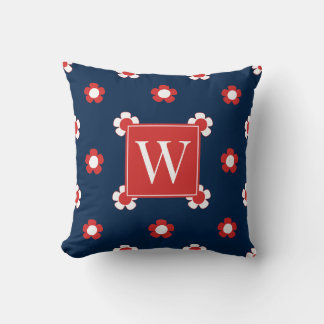 Coussin Préparation champ de marguerites – Monogramme roug