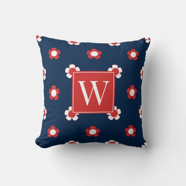 Coussin Préparation champ de marguerites – Monogramme roug (Recto)