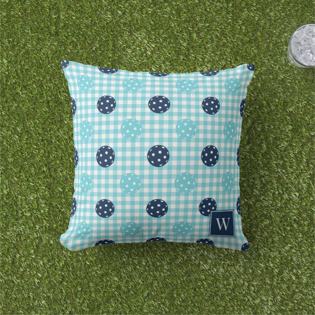 Coussin Préparation de Pickleball à Carreaux – Bleu Nuit & (Herbe)