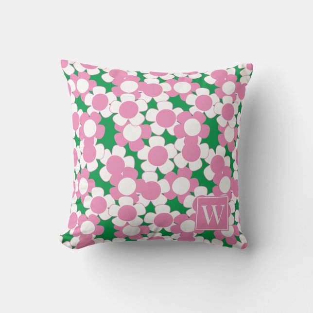 Coussin Préparation Fleur de Daisy – Monogramme Rose et Ve (Recto)