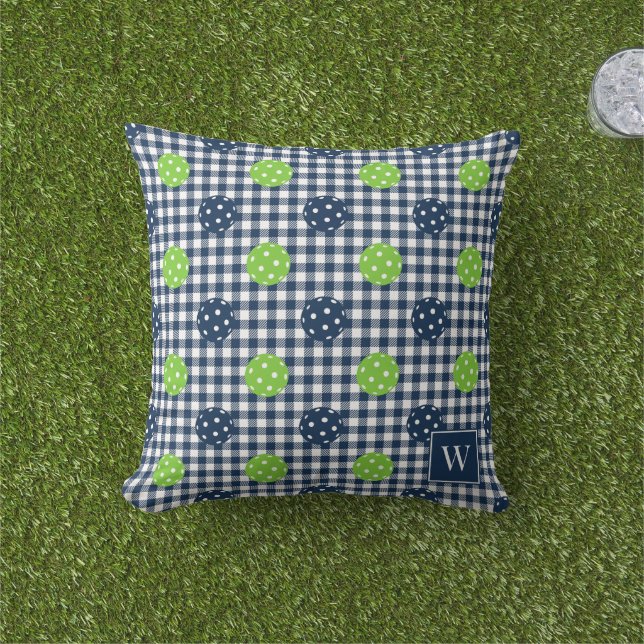 Coussin Préparation Pickleball Gingham – Navy & Lime (Herbe)