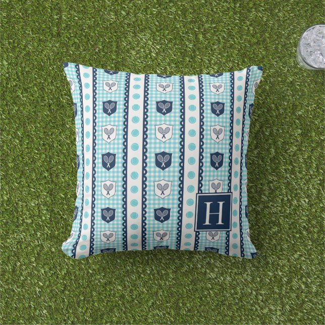 Coussin Préparation Tennis Crête Gingham - Turquoise & Mar (Herbe)