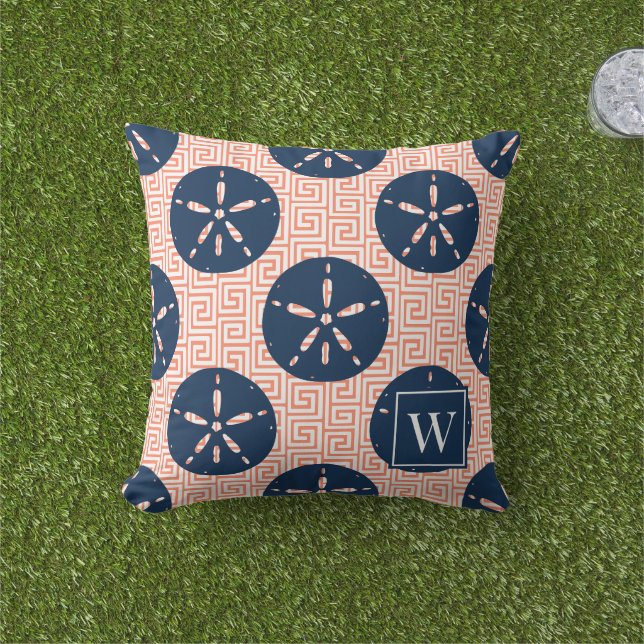 Coussin Préparatoire Dollar de Sable Clé Grecque Marine &  (Herbe)