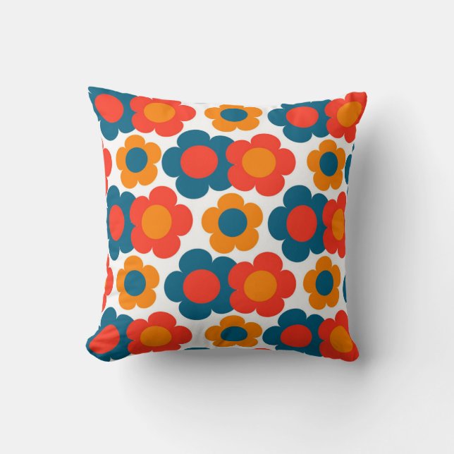 Coussin Preppy Blue Orange Hippie Motif (Recto)