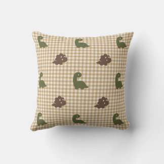 Coussin Preppy Boys Dinosaur Gingham  Army Green & Khaki