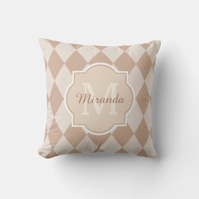 Coussin Preppy Light Jacquard Brown Girly Monogramme et no (Recto)