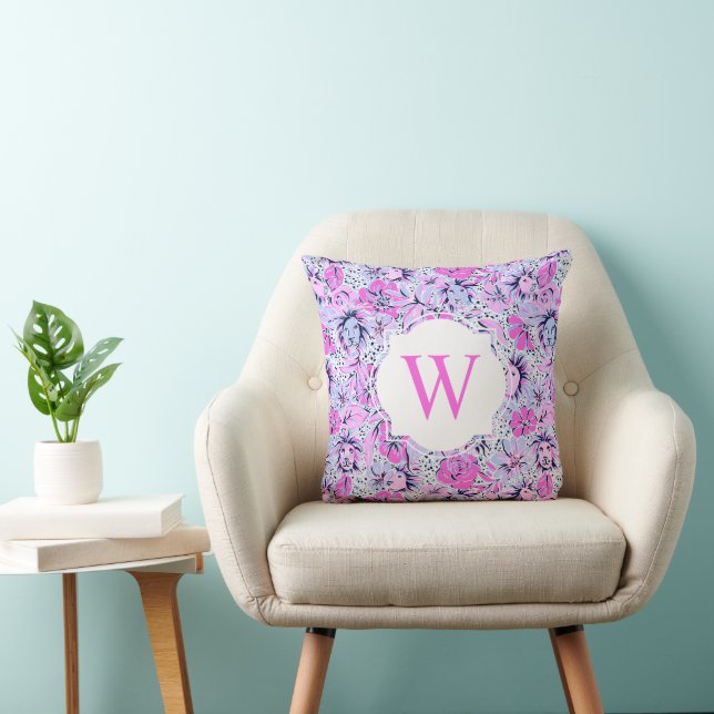 Coussin Preppy Palm Beach Imprimer Lions violets Monogramm (Chaise)
