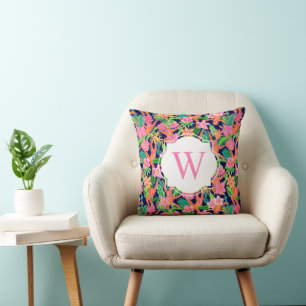 Coussin Preppy Palm Beach Imprimer Monogramme de singes de