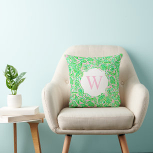 Coussin Preppy Palm Beach Imprimer rose Coques vertes Mono