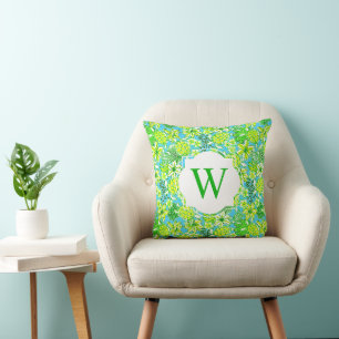 Coussin Preppy Palm Beach Imprimer Tortues vertes Monogram