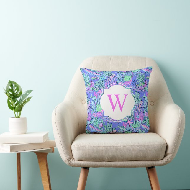 Coussin Preppy Palm Beach Imprimer Vie marine Monogramme (Chaise)
