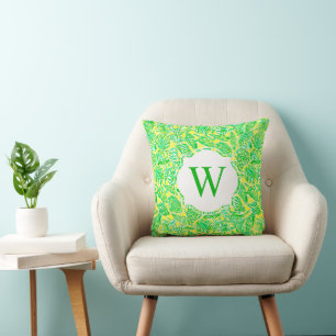 Coussin Preppy Palm Beach Print Green Shells Monogramme