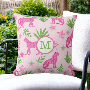 Coussin Preppy Pink Cheetah Monogramme