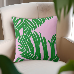 Coussin Preppy Pink Et Green Palm Feuille Beach House