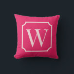 Coussin Preppy Pink Monogram Dorm Room Pillow<br><div class="desc">Preppy Pink Monogram Dorm Room Pillow – Personalized Initial College Dorm Decor Add a bold preppy touch to your dorm room with this Preppy Pink monogram pillow, featuring a classic framed initial design on a vibrant pink background. The elegant serif monogram inside a decorative frame creates a timeless preppy look...</div>