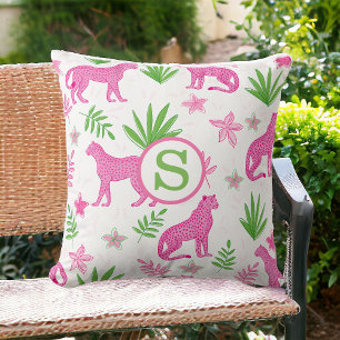 Coussin Preppy rose Cheetah Monogramme blanc