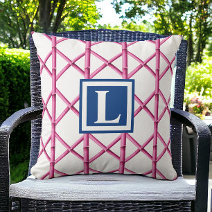 Coussin Preppy rose Trellis Bamboo Motif Monogramme