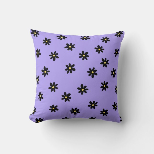 Coussin Preppy violet noir Floral simple Motif de fleurs (Recto)