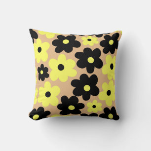 Coussin Preppy Yellow Black Hippie Motif