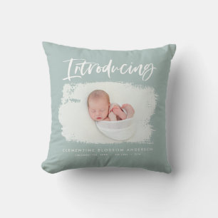 Coussin Présentation d'une naissance photo minimale élégan