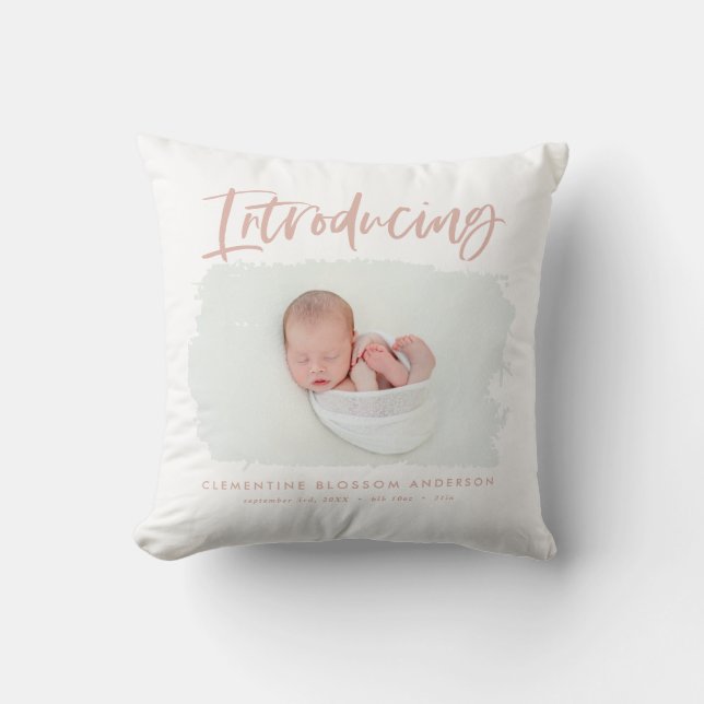 Coussin Présentation d'une photo de naissance minimale élé (Recto)
